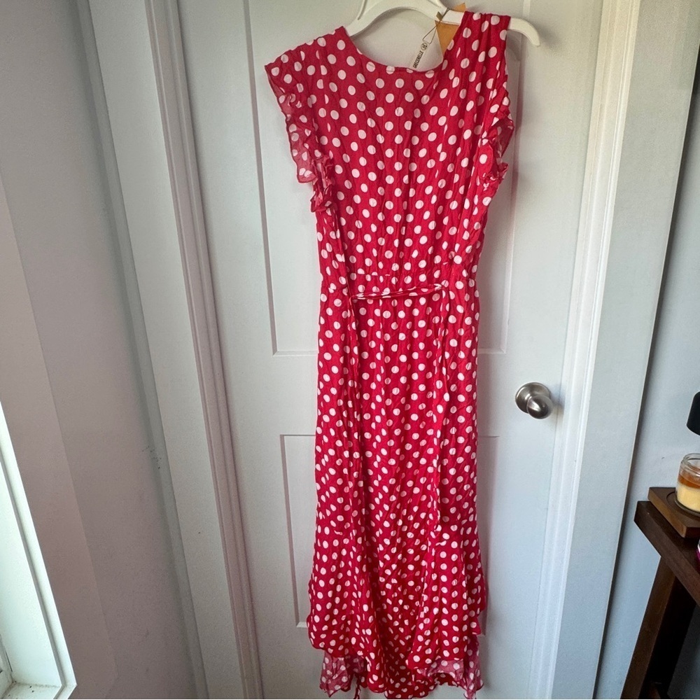 GRECERELLE Women’s V-Neck Wrap Maxi Dress 2XL Red & White Polka Dot Boho NWT - Picture 14 of 14